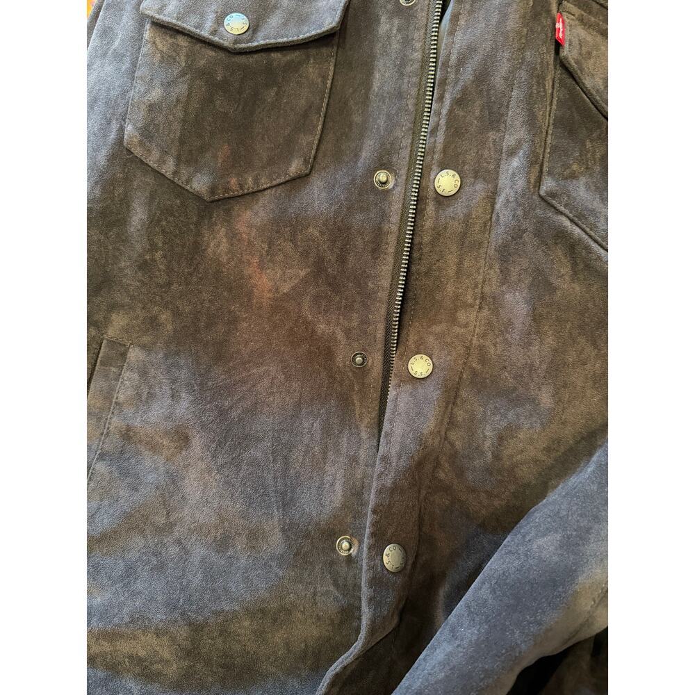 Levi’s Men’s Black Faux Suede Lined Full Zipper Snap Western Jacket Shacket Sz L - Picture 13 of 14